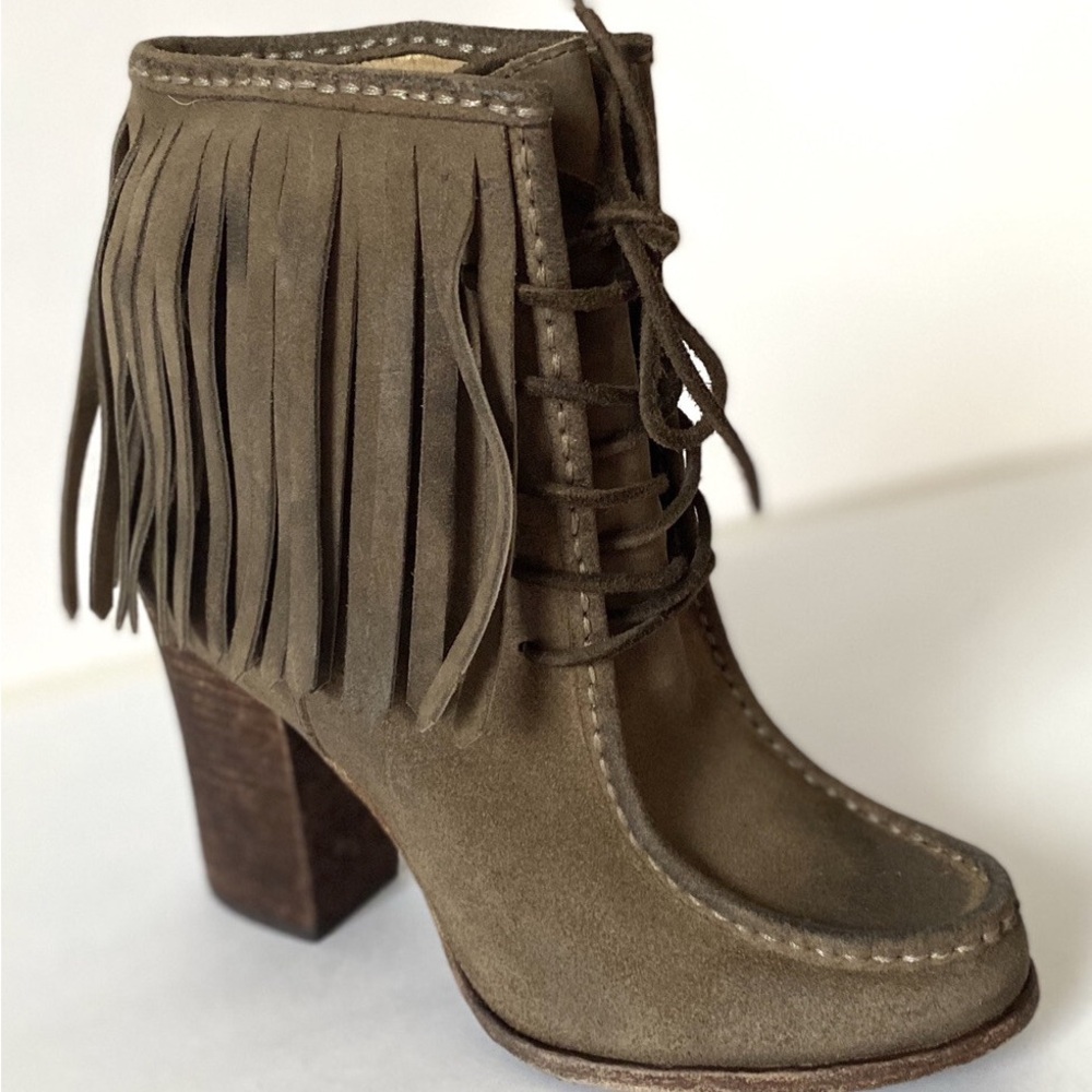 Frye Olive Fringed Heeled Boots